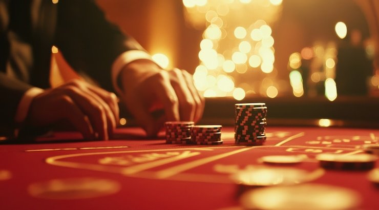 Meja Caribbean Stud Poker dengan dealer profesional di ibot13